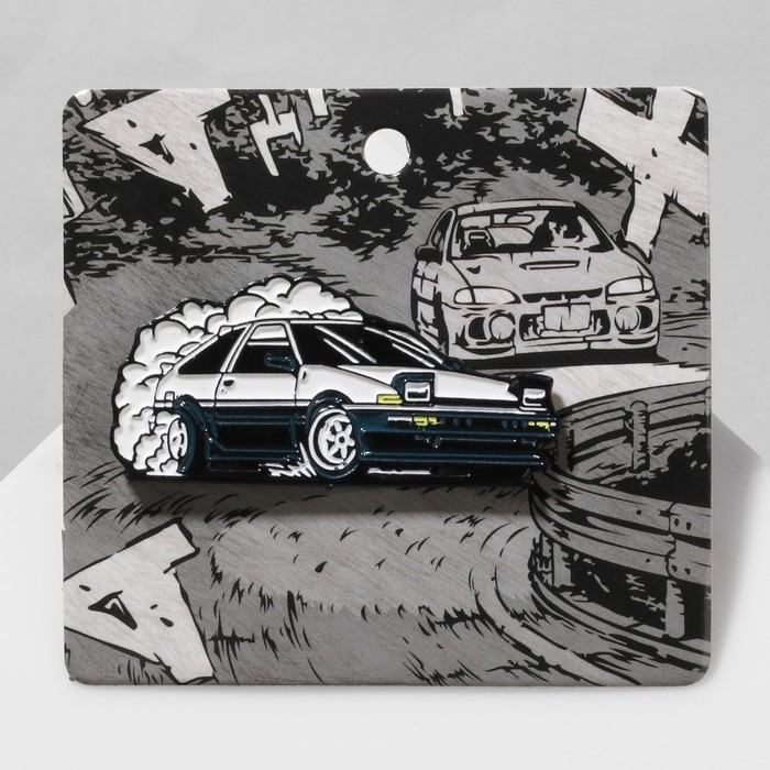 Значок «Япония» AE-86, цвет чёрно-белый в чёрном металле Значок «Япония» AE-86, цвет чёрно-белый в чёрном металле