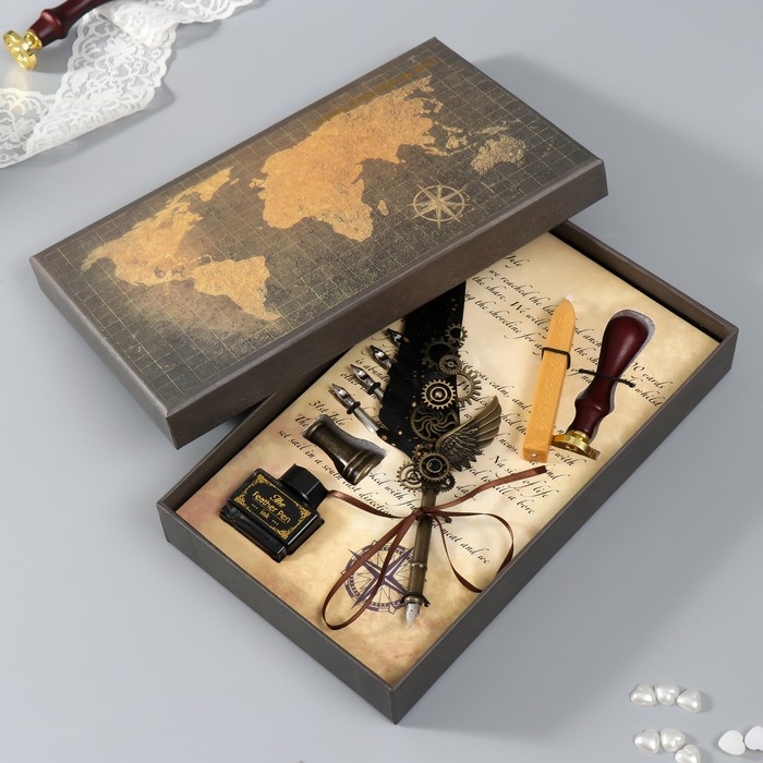 Набор ручка перьевая со сменными перьями+подставка+чернила+сургуч+печать 26х12х4 см Набор ручка перьевая со сменными перьями+подставка+чернила+сургуч+печать 26х12х4 см