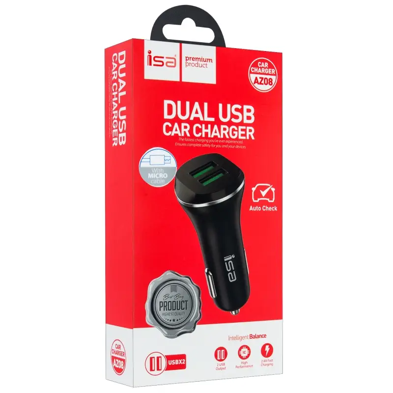 АЗУ AZ-08 USB на Micro USB + 2 USB 2.1A ISA черное