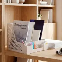 Лоток для бумаг Calligrata, А4, вертикальный, с отделениями для пишущих принадлежностей, 8 отделений, белый