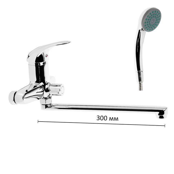 Смеситель для ванны Accoona A7140, однорычажный, излив 300 мм, с душевым набором, хром Смеситель для ванны Accoona A7140, однорычажный, излив 300 мм, с душевым набором, хром
