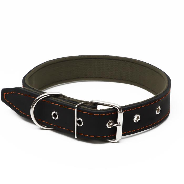 Ошейник комбинированный кожа/брезент, 69 х 3,5 см, ОШ 45-60 см, чёрный Ошейник комбинированный кожа/брезент, 69 х 3,5 см, ОШ 45-60 см, чёрный