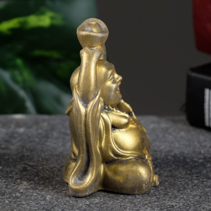 Фигура Фигура "Хотей со слитком" состаренное золото, 7х5х4см