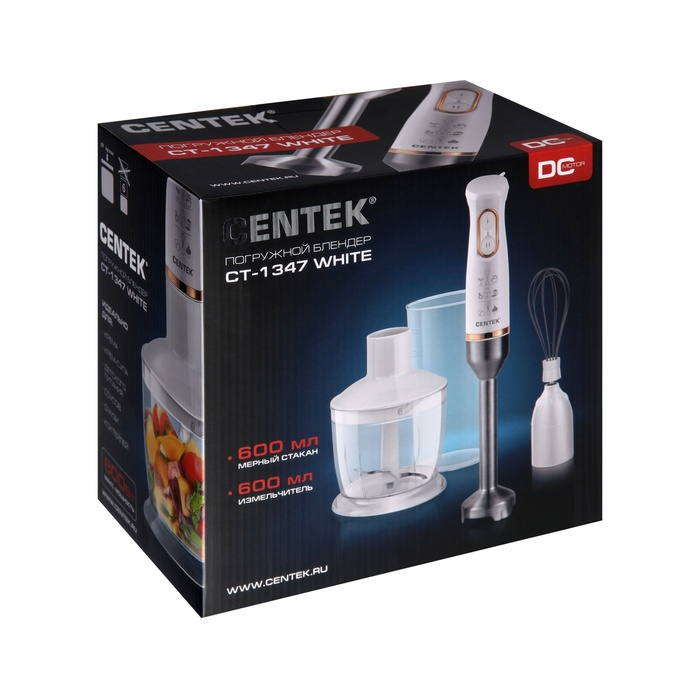 Блендер Centek CT-1347, погружной, 800 Вт, 0.6 л, 2 скорости, белый Блендер Centek CT-1347, погружной, 800 Вт, 0.6 л, 2 скорости, белый