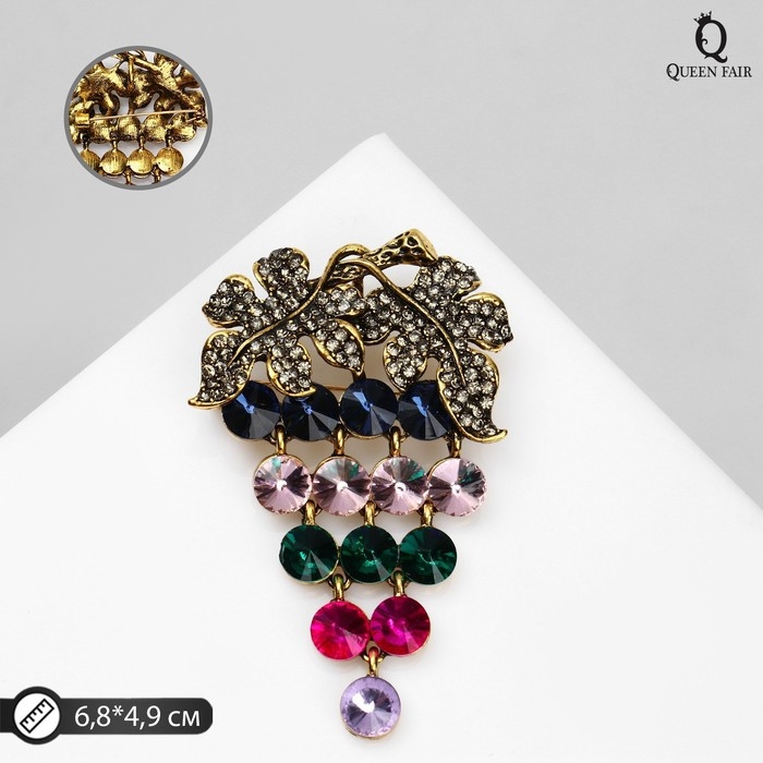 Брошь-кулон «Гроздь» виноградная подвижная, цветная в чернёном золоте Брошь-кулон «Гроздь» виноградная подвижная, цветная в чернёном золоте