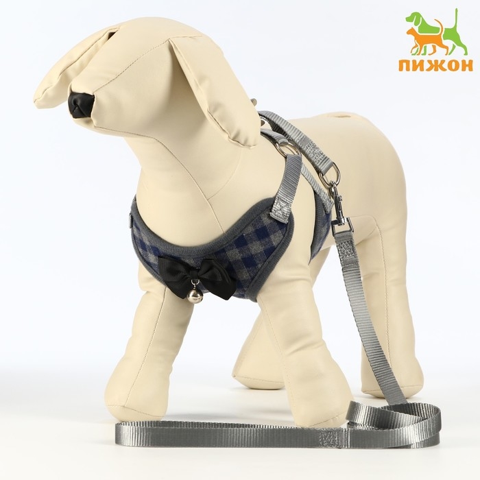 Комплект амуниции с мягкой шлейкой, XL, поводок 120 х 1,5 см, ОШ 38-52 см, ОГ 42-60 см, серый   7119 Комплект амуниции с мягкой шлейкой, XL, поводок 120 х 1,5 см, ОШ 38-52 см, ОГ 42-60 см, серый   7119