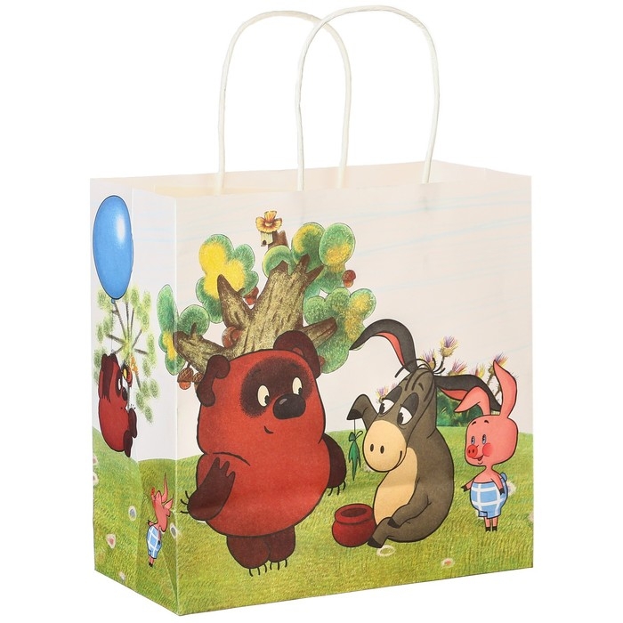 Пакет подарочный, 22х22х11 см, крафт, упаковка, Винни-Пух Пакет подарочный, 22х22х11 см, крафт, упаковка, Винни-Пух