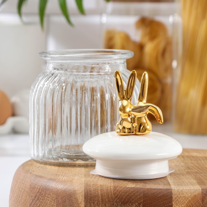 Банка стеклянная для хранения сыпучих продуктов «Кроличьи истории», 600 мл, 11×18 см, с керамической крышкой
