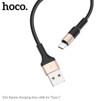 Кабель Hoco X26, Type-C - USB, 3 А, 1 м, нейлоновая оплетка, чёрно-золотистый