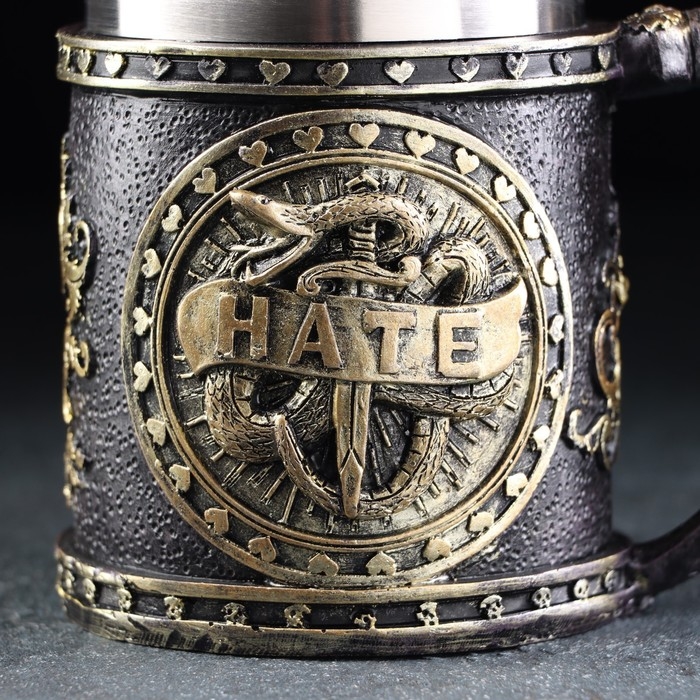 Кружка из нержавеющей стали &laquo;HATE&raquo;, 400 мл, цвет серебристый