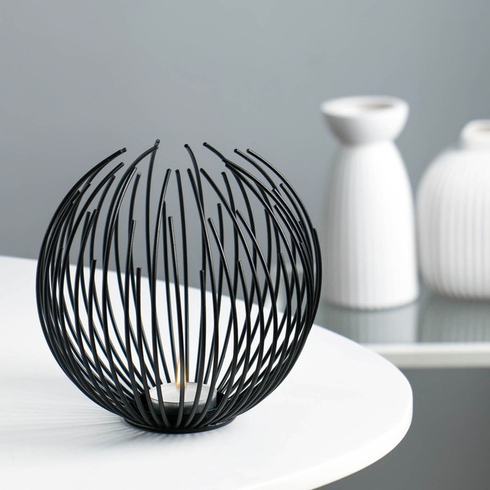 Подсвечник металлический настольный Подсвечник металлический настольный "Шар", 15.5 х 15 см, черный