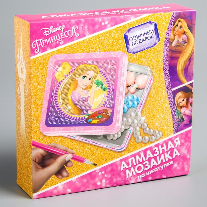 Алмазная мозаика на шкатулке, 14х14 см, Принцессы Алмазная мозаика на шкатулке, 14х14 см, Принцессы