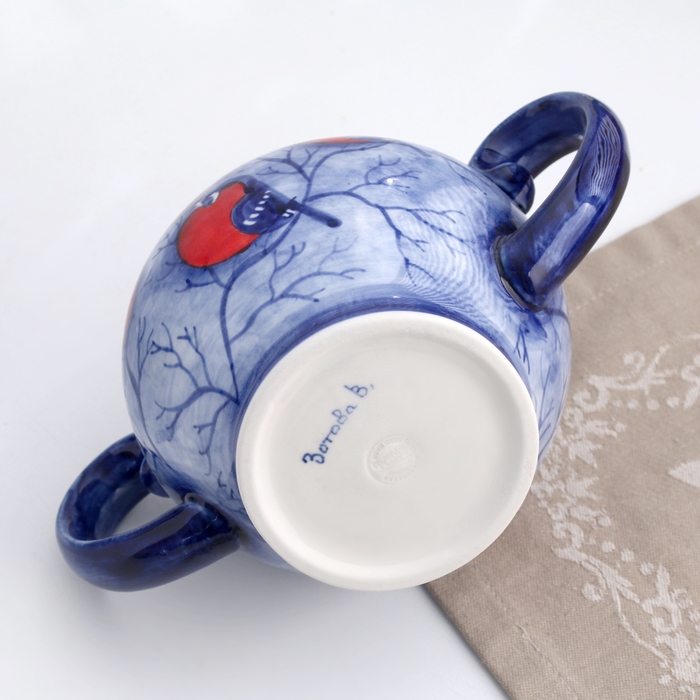 Сахарница Сахарница "Снегири", уют, 16 х 22 см, гжель