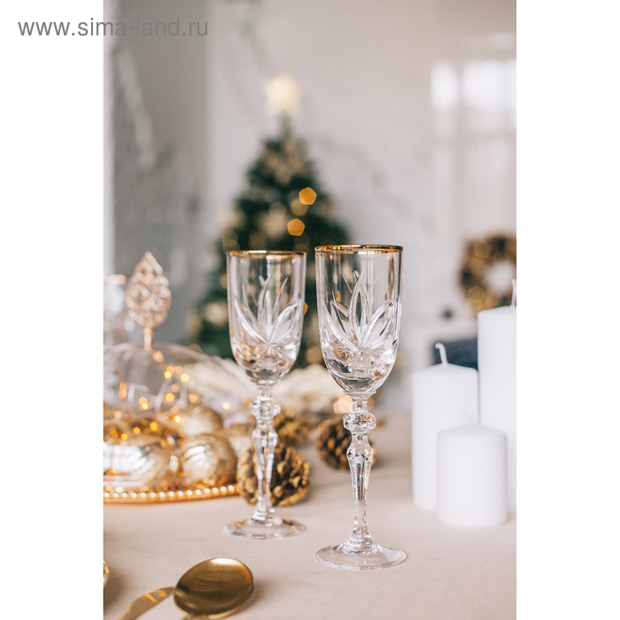 Набор бокалов хрустальных для вина «Цветок», отводка золотом, 160 мл, 6 шт Набор бокалов хрустальных для вина «Цветок», отводка золотом, 160 мл, 6 шт