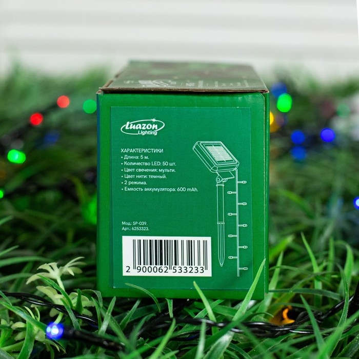 Гирлянда «Нить» 5 м, IP44, тёмная нить, 50 LED, свечение мульти, 2 режима, солнечная батарея Гирлянда «Нить» 5 м, IP44, тёмная нить, 50 LED, свечение мульти, 2 режима, солнечная батарея