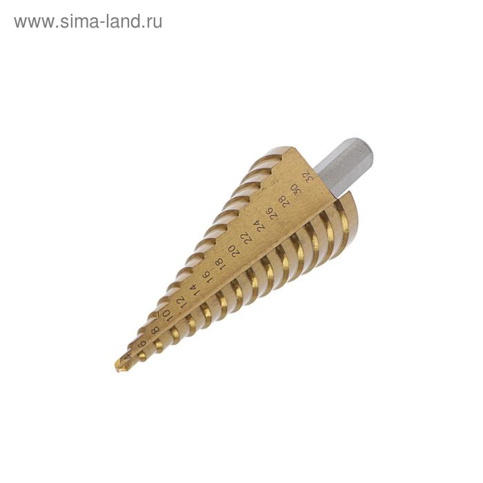 Сверло ступенчатое ТУНДРА, HSS, TiN, трехгранный хвостовик, 4 - 32 мм Сверло ступенчатое ТУНДРА, HSS, TiN, трехгранный хвостовик, 4 - 32 мм