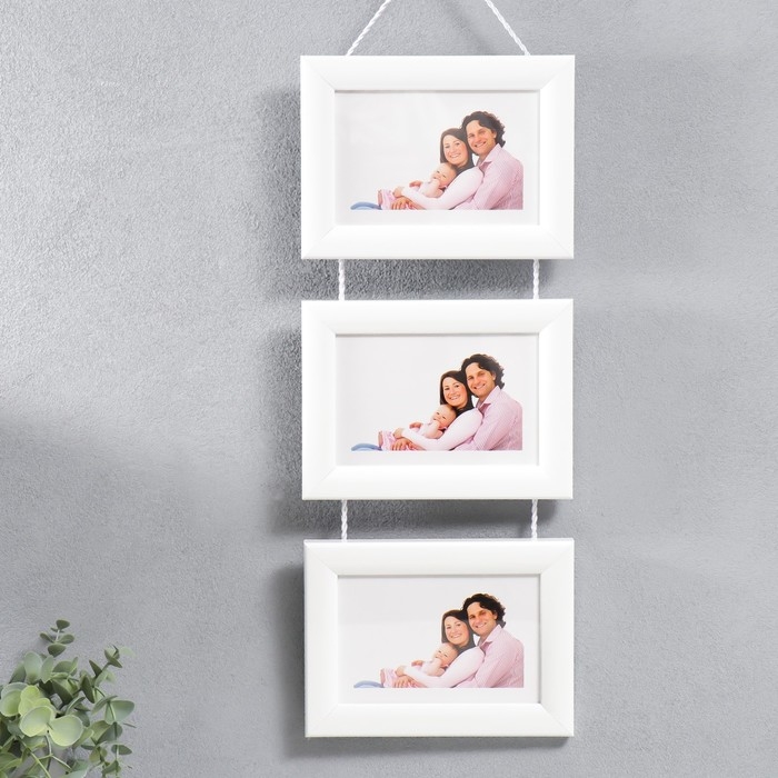 Фоторамка на 3 фото 10х15 см подвесная  белый (пластиковый экран) Фоторамка на 3 фото 10х15 см подвесная  белый (пластиковый экран)