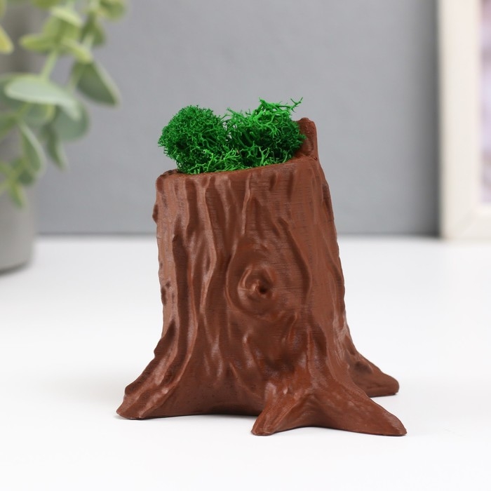 Кашпо бетонное Кашпо бетонное "Пенек" 7,5х8,5х7 см темно-коричневый со мхом (мох зелен стабилизированный)