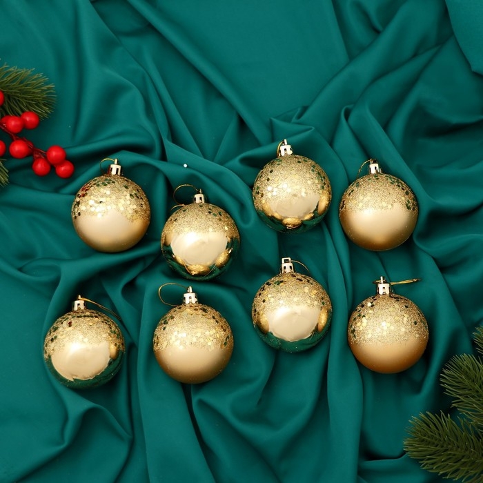 Набор шаров пластик d-5,5 см, 8 шт Набор шаров пластик d-5,5 см, 8 шт "Волшебство" золото