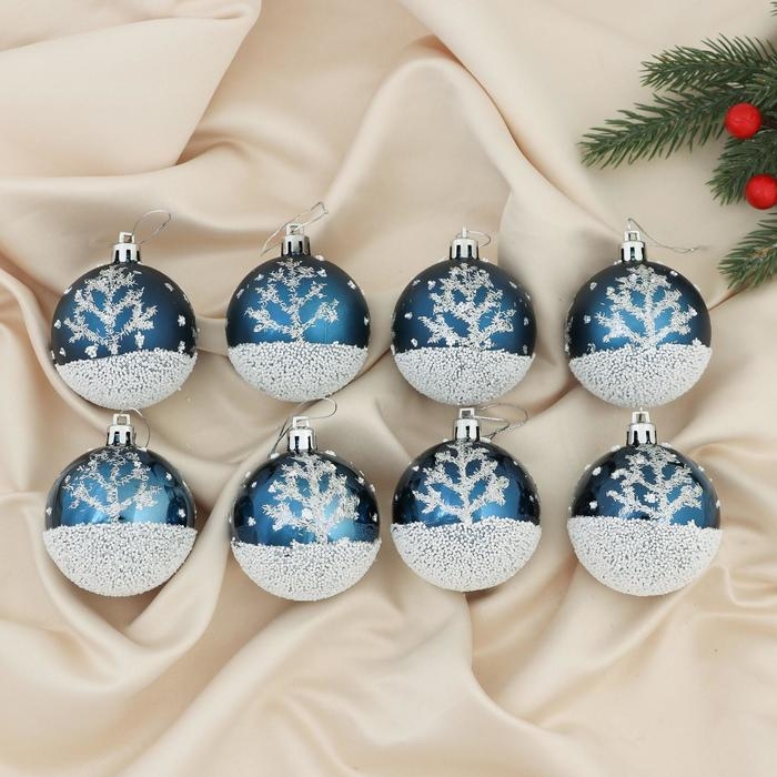 Набор шаров пластик d-6 см, 8 шт "Заснеженный лес" сине-белый