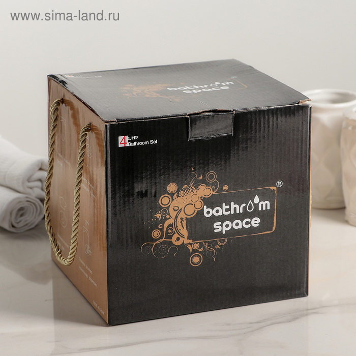 Набор аксессуаров для ванной комнаты «Вензеля», 4 предмета (дозатор 200 мл, мыльница, 2 стакана), цвет бежевый Набор аксессуаров для ванной комнаты «Вензеля», 4 предмета (дозатор 200 мл, мыльница, 2 стакана), цвет бежевый