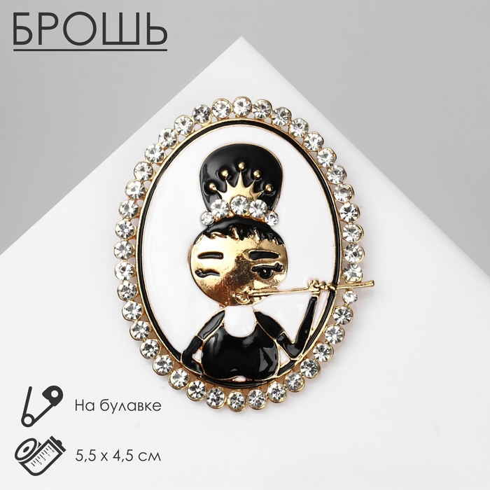 Брошь «Девушка» в зеркале, цвет чёрно-белый в золоте Брошь «Девушка» в зеркале, цвет чёрно-белый в золоте