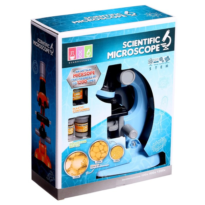 Микроскоп детский «Юный ботаник» кратность х100, х400, х1200, голубой, подсветка Микроскоп детский «Юный ботаник» кратность х100, х400, х1200, голубой, подсветка
