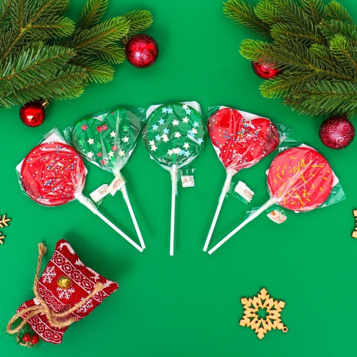 Новый год. Карамель леденцовая на палочке, с декором, Новый год. Карамель леденцовая на палочке, с декором, "Конфетти", МИКС, 40 г