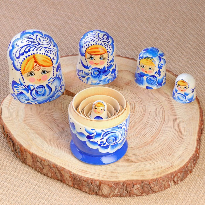 Матрёшка «Гжель», синее платье, 5 кукольная, 18 см Матрёшка «Гжель», синее платье, 5 кукольная, 18 см