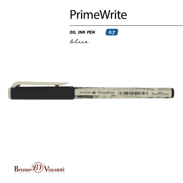 Ручка шариковая BrunoVisconti PrimeWrite Ручка шариковая BrunoVisconti PrimeWrite "Газета-1", узел 0.7 мм, синие чернила, масляная основа, матовый корпус Soft Touch
