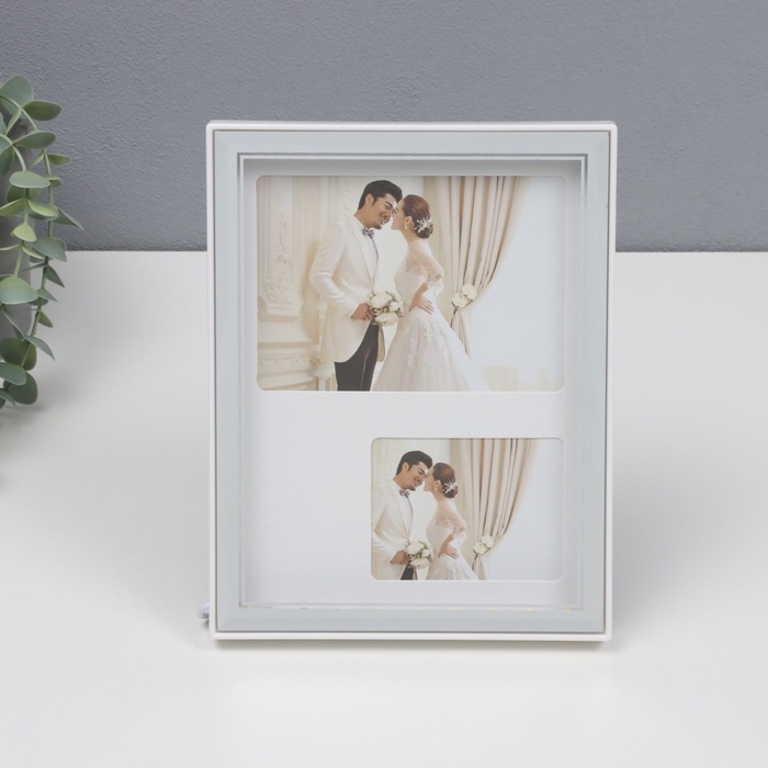 Фоторамка пластик на 2 фото 6х8,5 и 9х13 см Фоторамка пластик на 2 фото 6х8,5 и 9х13 см "Яркие моменты" свет от USB, серебро 18х2х23 см 107050