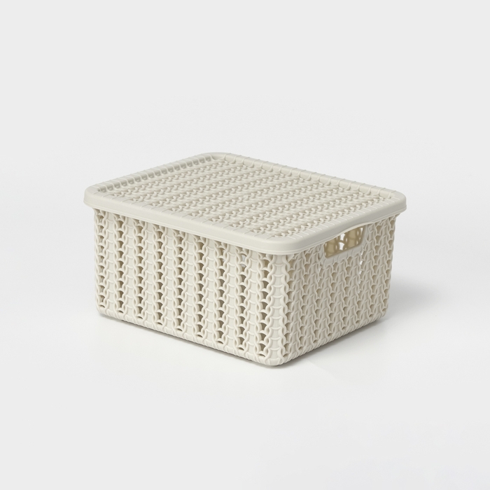 Коробка для хранения «Вязание», 1,5 л, 17×15×8 см, с крышкой, цвет белый ротанг Коробка для хранения «Вязание», 1,5 л, 17×15×8 см, с крышкой, цвет белый ротанг