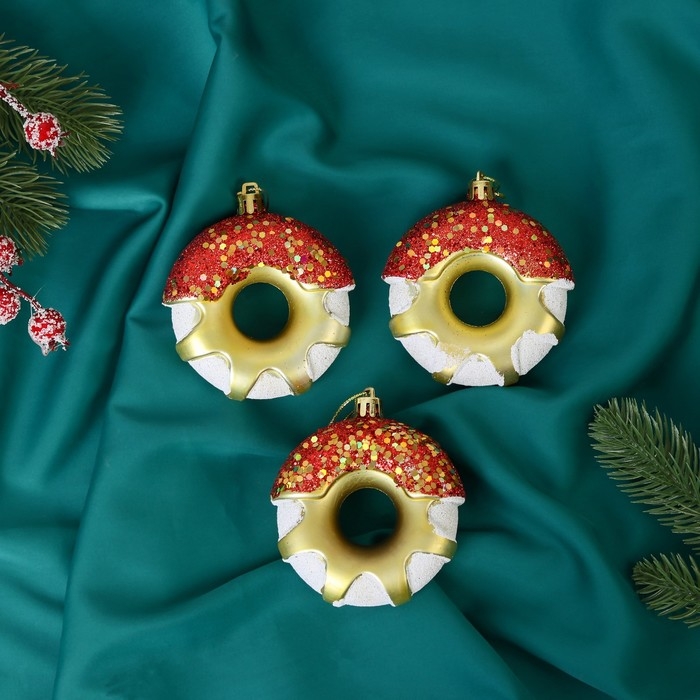 Украшение ёлочное Украшение ёлочное "Пончик праздничный" (набор 3 шт) 7х8 см, микс