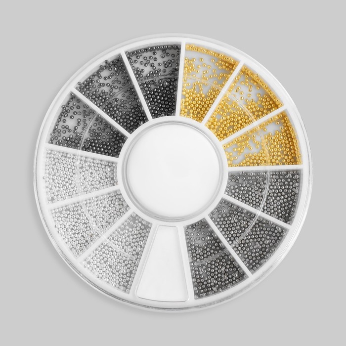 Бульонки для декора ногтей, d = 0,8 мм, 12 ячеек, цвет белый/чёрный/золотистый/серебристый Бульонки для декора ногтей, d = 0,8 мм, 12 ячеек, цвет белый/чёрный/золотистый/серебристый