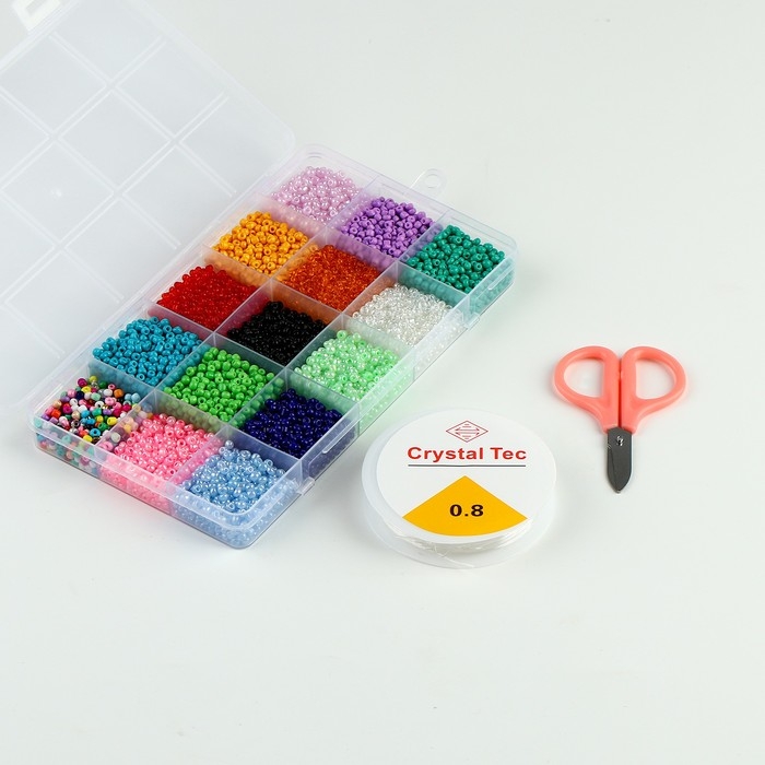 Набор для создания украшений, 15 цветов, размер 1 штуки: 3 мм., леска, ножницы Набор для создания украшений, 15 цветов, размер 1 штуки: 3 мм., леска, ножницы