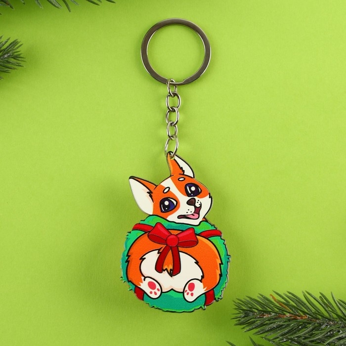 Брелок новогодний, для ключей, мялка «Корги с венком» 4,6 х 12,8 см Брелок новогодний, для ключей, мялка «Корги с венком» 4,6 х 12,8 см