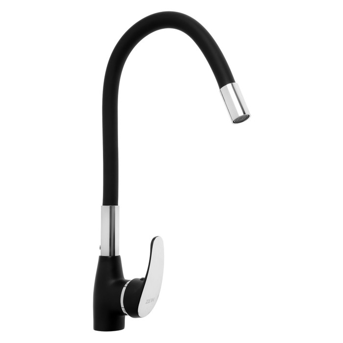 Смеситель для кухни ZEIN Z6972, силиконовый излив, картридж 40 мм, латунь, черный/хром Смеситель для кухни ZEIN Z6972, силиконовый излив, картридж 40 мм, латунь, черный/хром