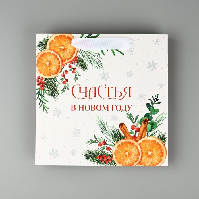 Пакет подарочный новогодний ламинированный квадратный «Счастья в Новом году», 22 х 22 х 11 см , Новый год Пакет подарочный новогодний ламинированный квадратный «Счастья в Новом году», 22 х 22 х 11 см , Новый год