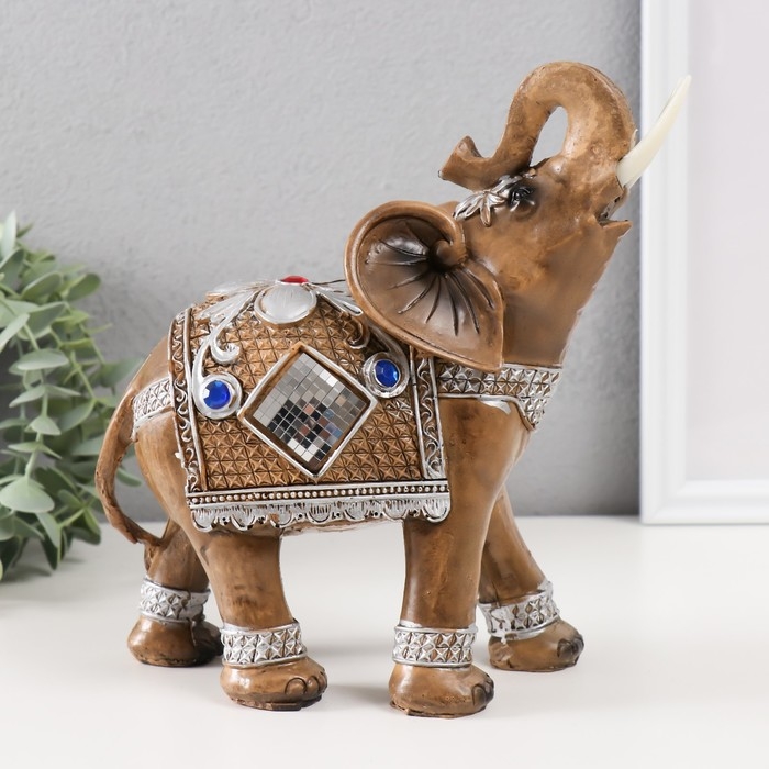 Сувенир полистоун Сувенир полистоун "Слон в попоне-кольчуге с мозаикой и золотыми узорами" 21х9х19,5 см