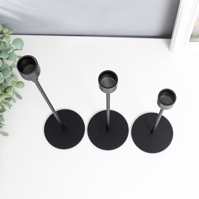 Подсвечник металл  Подсвечник металл "Классика" набор 3 шт чёрный высота 22; 28; 32 см 32х8х8 см