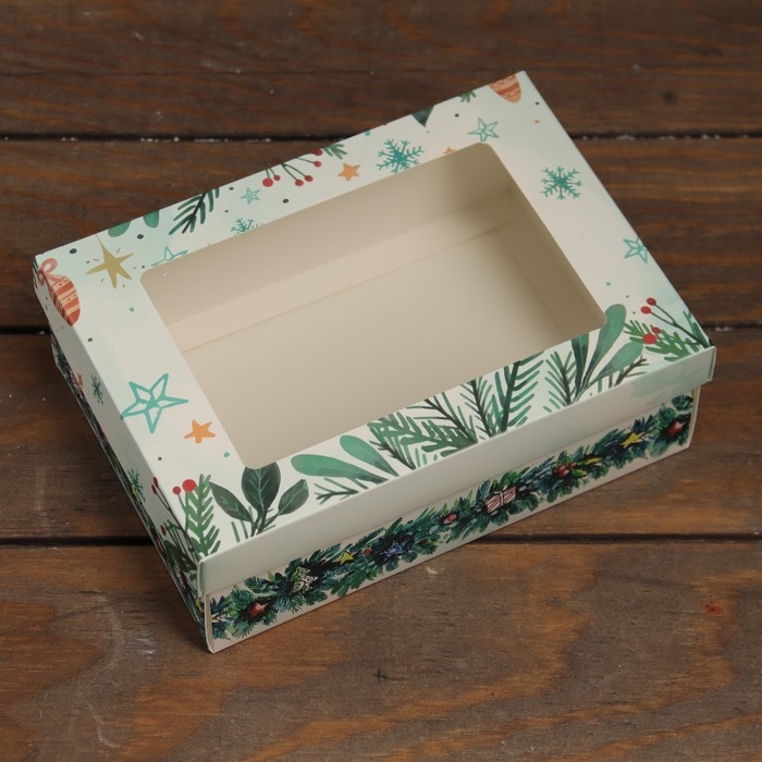 Новый год. Коробка подарочная новогодняя складная, крышка-дно, с окном Новый год. Коробка подарочная новогодняя складная, крышка-дно, с окном "Новогодняя ёлка" 21 х 15 х 7 см