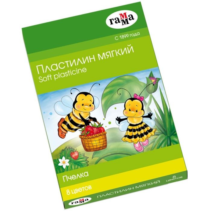 Пластилин мягкий (восковой), 8 цветов, 120 г, Гамма  Пластилин мягкий (восковой), 8 цветов, 120 г, Гамма "Пчелка", со стеком