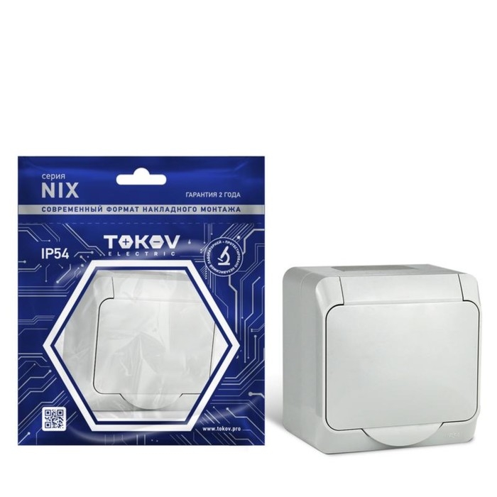Розетка TOKOV ELECTRIC, Nix, с кр., 1-м, 16А, IP54, 250В, с з/к, серый, TKE-NX-R1Z-C06-IP54 10404705 Розетка TOKOV ELECTRIC, Nix, с кр., 1-м, 16А, IP54, 250В, с з/к, серый, TKE-NX-R1Z-C06-IP54 10404705