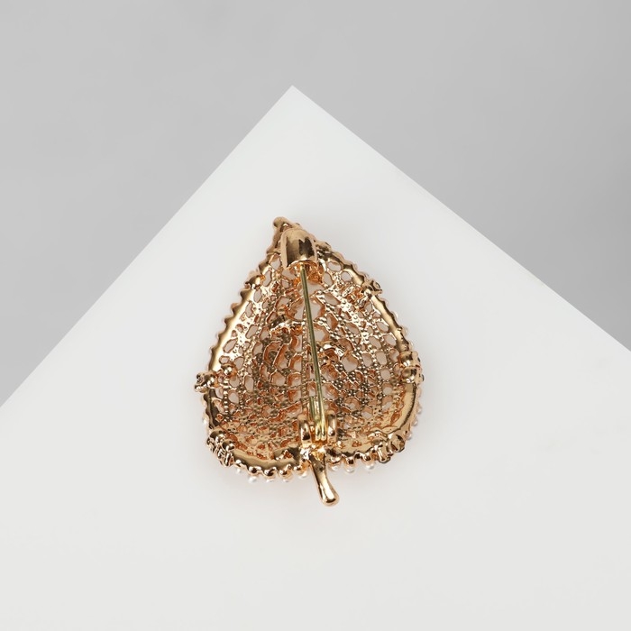 Брошь «Лист» жемчужная сторона, цвет бело-зелёный в золоте Брошь «Лист» жемчужная сторона, цвет бело-зелёный в золоте