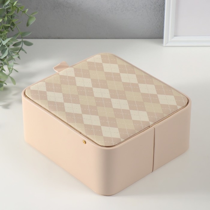 Шкатулка кожзам для украшений  Шкатулка кожзам для украшений "Клетка" молочная 20х22,5х9,5 см