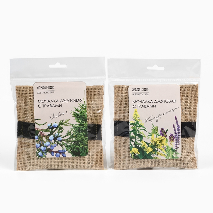 Набор джутовых мочалок с травами 2 шт Набор джутовых мочалок с травами 2 шт "Хвойная и Общеукрепляющая" Добропаровъ