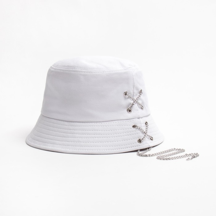 Панама женская MINAKU с цепочкой, цвет белый, р-р 56--58 Панама женская MINAKU с цепочкой, цвет белый, р-р 56--58