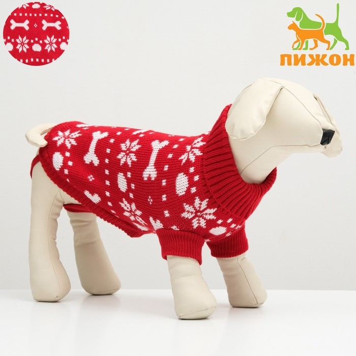 Свитер Свитер "Косточки-снежинки", размер 16 (ДС 35-39, ОГ 38-50, ОШ 24-28 см), красный