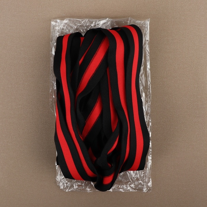 Тесьма трикотажная лампас 30 мм, 9,1 ± 0,5 м, цвет чёрный/красный