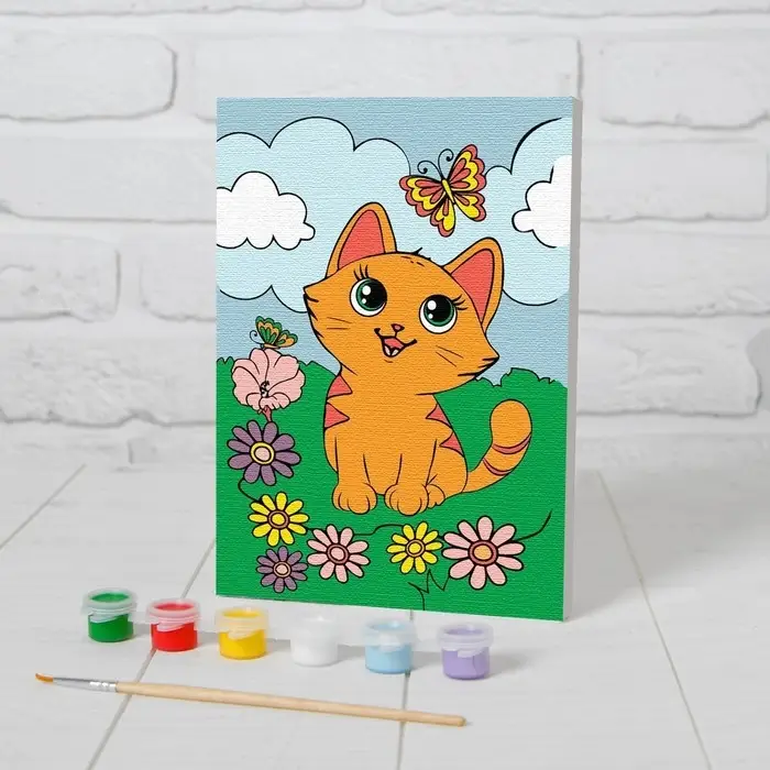 Картина по номерам для детей &laquo;Котёнок с бабочкой&raquo;, 21&times;15 см
